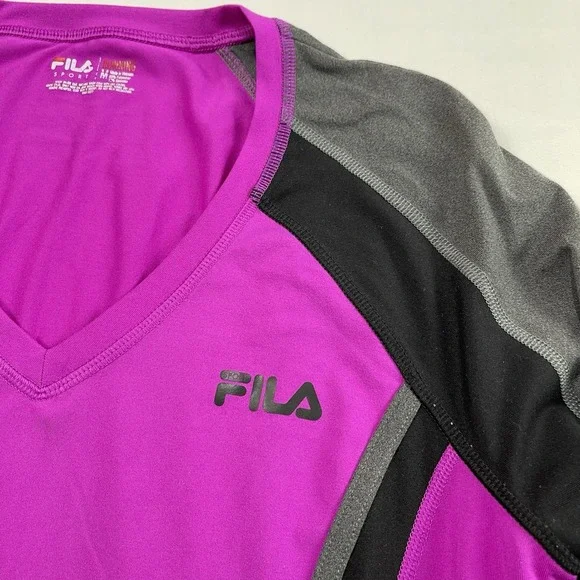FILA Sport Womens Performance Running Shirt Medium Long Sleeve Black/pink - Picture 8 of 13